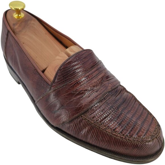 Magnanni Exotic Teju Lizard Brown Penny Loafers Mens size 9.5M Dress Shoes Spain